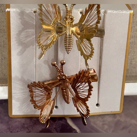 Gold and copper/rose gold  colored movable butterfly hair clips - 1.5” - Picture 3 of 5